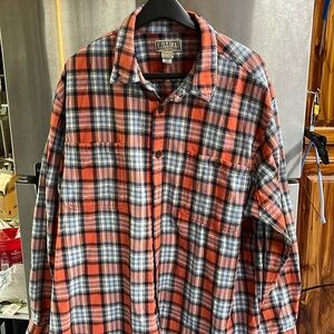 Duluth Trading Co. Orange and Blue Plaid Casual Button Down Shirt men’s Sz 2XLT‎